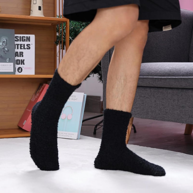 LINEMIN Mens Fuzzy Socks Cozy Fluffy Winter Warm Slipper Socks Microfiber Soft Home Sleeping Socks 5/6 Pairs - Image 4